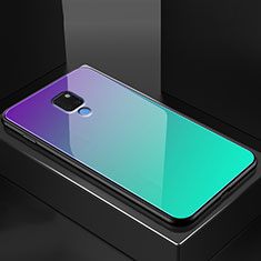 Coque Rebord Contour Silicone et Vitre Transparente Miroir Housse Etui M01 pour Huawei Mate 20 Cyan