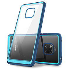 Coque Rebord Contour Silicone et Vitre Transparente Miroir Housse Etui M01 pour Huawei Mate 20 Pro Bleu