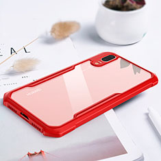 Coque Rebord Contour Silicone et Vitre Transparente Miroir Housse Etui M01 pour Huawei P20 Rouge