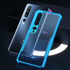 Coque Rebord Contour Silicone et Vitre Transparente Miroir Housse Etui M01 pour Xiaomi Mi 10 Bleu