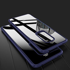 Coque Rebord Contour Silicone et Vitre Transparente Miroir Housse Etui M02 pour Huawei Mate 20 Bleu
