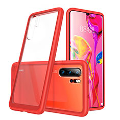 Coque Rebord Contour Silicone et Vitre Transparente Miroir Housse Etui M02 pour Huawei P30 Pro New Edition Rouge