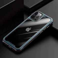 Coque Rebord Contour Silicone et Vitre Transparente Miroir Housse Etui M03 pour Apple iPhone 12 Pro Bleu