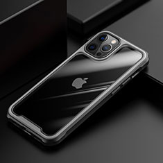 Coque Rebord Contour Silicone et Vitre Transparente Miroir Housse Etui M03 pour Apple iPhone 12 Pro Gris