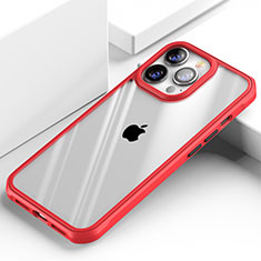 Coque Rebord Contour Silicone et Vitre Transparente Miroir Housse Etui M03 pour Apple iPhone 13 Pro Rouge