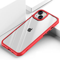 Coque Rebord Contour Silicone et Vitre Transparente Miroir Housse Etui M03 pour Apple iPhone 14 Plus Rouge