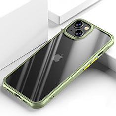 Coque Rebord Contour Silicone et Vitre Transparente Miroir Housse Etui M03 pour Apple iPhone 14 Plus Vert