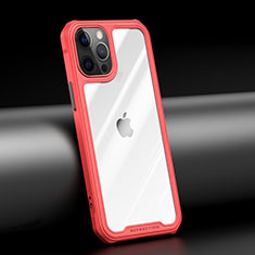 Coque Rebord Contour Silicone et Vitre Transparente Miroir Housse Etui M04 pour Apple iPhone 12 Pro Max Rouge