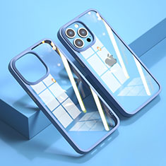 Coque Rebord Contour Silicone et Vitre Transparente Miroir Housse Etui M04 pour Apple iPhone 13 Pro Max Bleu
