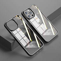 Coque Rebord Contour Silicone et Vitre Transparente Miroir Housse Etui M04 pour Apple iPhone 13 Pro Max Noir