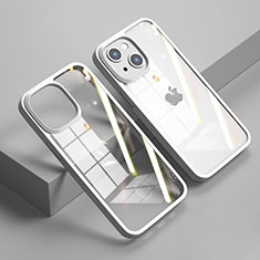 Coque Rebord Contour Silicone et Vitre Transparente Miroir Housse Etui M04 pour Apple iPhone 14 Blanc