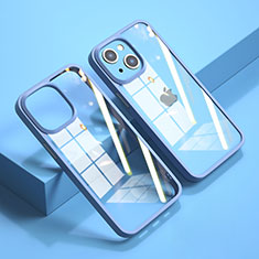 Coque Rebord Contour Silicone et Vitre Transparente Miroir Housse Etui M04 pour Apple iPhone 14 Bleu