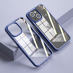 Coque Rebord Contour Silicone et Vitre Transparente Miroir Housse Etui M04 pour Apple iPhone 14 Bleu Royal