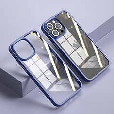 Coque Rebord Contour Silicone et Vitre Transparente Miroir Housse Etui M04 pour Apple iPhone 15 Pro Bleu Royal