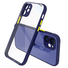 Coque Rebord Contour Silicone et Vitre Transparente Miroir Housse Etui M05 pour Apple iPhone 12 Bleu Royal