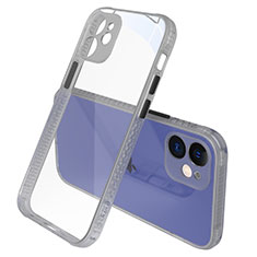 Coque Rebord Contour Silicone et Vitre Transparente Miroir Housse Etui M05 pour Apple iPhone 12 Gris