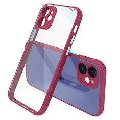 Coque Rebord Contour Silicone et Vitre Transparente Miroir Housse Etui M05 pour Apple iPhone 12 Mini Vin Rouge