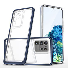 Coque Rebord Contour Silicone et Vitre Transparente Miroir Housse Etui MQ1 pour Samsung Galaxy S20 Ultra 5G Bleu