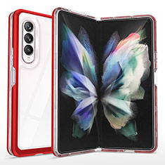 Coque Rebord Contour Silicone et Vitre Transparente Miroir Housse Etui MQ1 pour Samsung Galaxy Z Fold4 5G Rouge