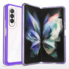 Coque Rebord Contour Silicone et Vitre Transparente Miroir Housse Etui MQ1 pour Samsung Galaxy Z Fold4 5G Violet