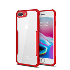Coque Rebord Contour Silicone et Vitre Transparente Miroir Housse Etui P01 pour Apple iPhone 7 Plus Rouge