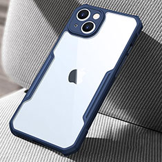Coque Rebord Contour Silicone et Vitre Transparente Miroir Housse Etui pour Apple iPhone 14 Bleu