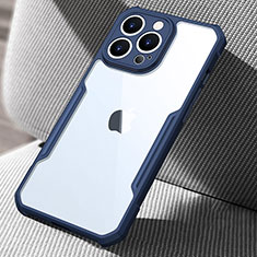 Coque Rebord Contour Silicone et Vitre Transparente Miroir Housse Etui pour Apple iPhone 14 Pro Max Bleu