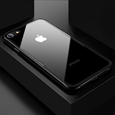 Coque Rebord Contour Silicone et Vitre Transparente Miroir Housse Etui pour Apple iPhone 7 Noir