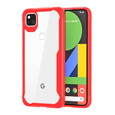 Coque Rebord Contour Silicone et Vitre Transparente Miroir Housse Etui pour Google Pixel 4a Rouge