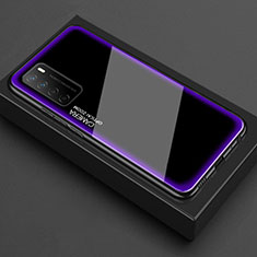 Coque Rebord Contour Silicone et Vitre Transparente Miroir Housse Etui pour Huawei Honor Play4 5G Violet
