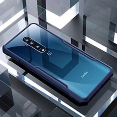 Coque Rebord Contour Silicone et Vitre Transparente Miroir Housse Etui pour OnePlus 7T Pro Bleu