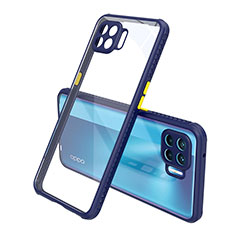 Coque Rebord Contour Silicone et Vitre Transparente Miroir Housse Etui pour Oppo F17 Pro Bleu