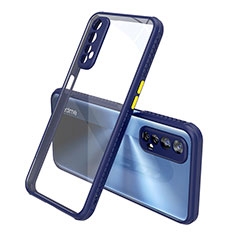 Coque Rebord Contour Silicone et Vitre Transparente Miroir Housse Etui pour Realme 7 Bleu