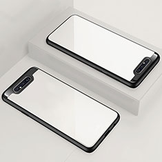 Coque Rebord Contour Silicone et Vitre Transparente Miroir Housse Etui pour Samsung Galaxy A80 Blanc