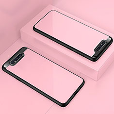Coque Rebord Contour Silicone et Vitre Transparente Miroir Housse Etui pour Samsung Galaxy A80 Or Rose