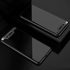 Coque Rebord Contour Silicone et Vitre Transparente Miroir Housse Etui pour Samsung Galaxy A90 4G Noir
