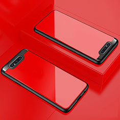 Coque Rebord Contour Silicone et Vitre Transparente Miroir Housse Etui pour Samsung Galaxy A90 4G Rouge