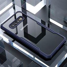 Coque Rebord Contour Silicone et Vitre Transparente Miroir Housse Etui pour Samsung Galaxy S10 5G Bleu