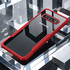 Coque Rebord Contour Silicone et Vitre Transparente Miroir Housse Etui pour Samsung Galaxy S10 5G Rouge