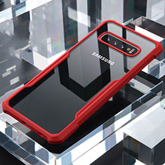 Coque Rebord Contour Silicone et Vitre Transparente Miroir Housse Etui pour Samsung Galaxy S10 Plus Rouge