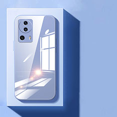 Coque Rebord Contour Silicone et Vitre Transparente Miroir Housse Etui pour Xiaomi Mi 13 Lite 5G Bleu Clair