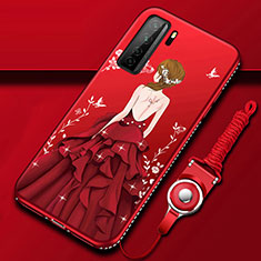 Coque Silicone Dos de Fille Souple Couleur Unie Etui Housse K01 pour Huawei Nova 7 SE 5G Rouge