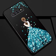 Coque Silicone Dos de Fille Souple Couleur Unie Etui Housse K01 pour Samsung Galaxy S10 Plus Bleu