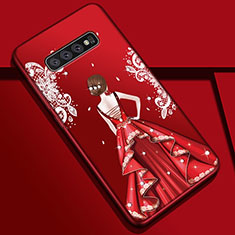 Coque Silicone Dos de Fille Souple Couleur Unie Etui Housse K01 pour Samsung Galaxy S10 Plus Rouge