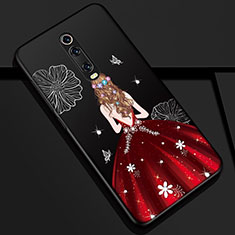 Coque Silicone Dos de Fille Souple Couleur Unie Etui Housse K01 pour Xiaomi Mi 9T Pro Rouge et Noir