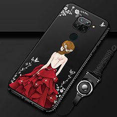 Coque Silicone Dos de Fille Souple Couleur Unie Etui Housse K01 pour Xiaomi Redmi Note 9 Rouge et Noir