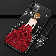Coque Silicone Dos de Fille Souple Couleur Unie Etui Housse pour Apple iPhone 12 Pro Max Rouge et Noir
