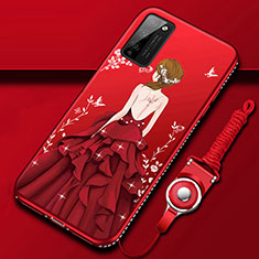 Coque Silicone Dos de Fille Souple Couleur Unie Etui Housse pour Huawei Honor 30 Lite 5G Rouge