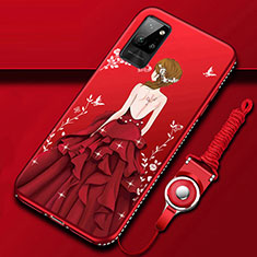 Coque Silicone Dos de Fille Souple Couleur Unie Etui Housse pour Huawei Honor Play4 Pro 5G Rouge