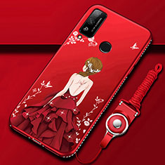 Coque Silicone Dos de Fille Souple Couleur Unie Etui Housse pour Huawei Honor Play4T Rouge